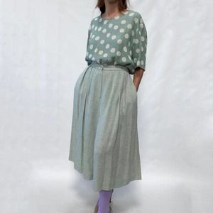 1980's seafoam and cream polka dot pant set